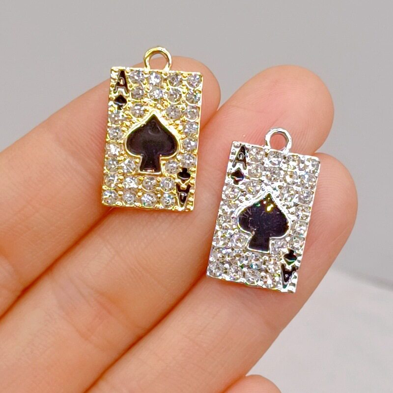 European and American hip-hop full-diamond playing card necklace flush pendant red peach A pendant accessories semi-finished cross-border wholesale