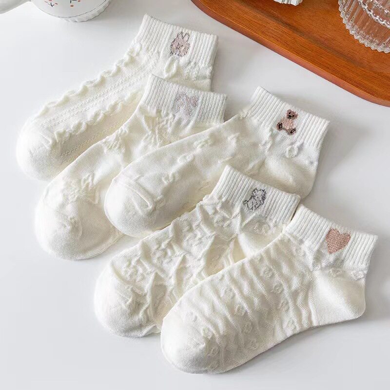 船袜女2025夏季新款女士纯色透气短袜ins风潮流小熊可爱防滑女袜