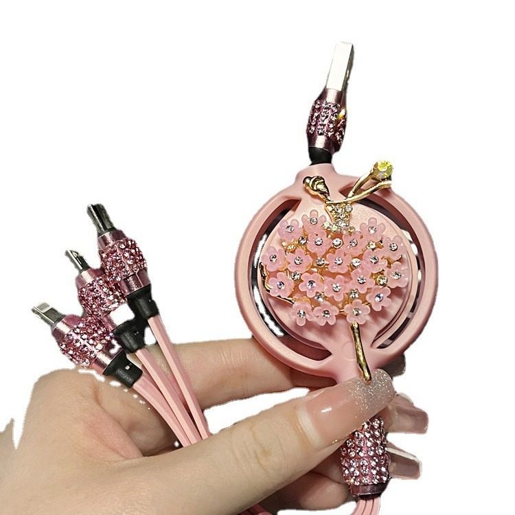 Car charger tpyec fast charging car female one drag three data cable for Huawei Android Apple three in one