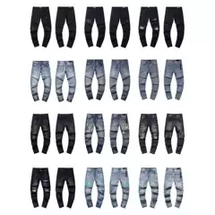 Cross-Border Wholesale Purple American High Street Ripped Patch Trendy Retro Straight-Leg Amiri Jeans Brand