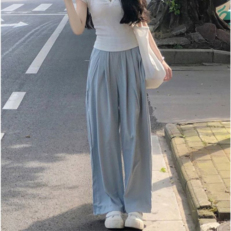 Summer Loose Fit Wide Leg Trousers Lightweight Acetate Fabric High Waisted Casual Style Perfect for Everyday Wear