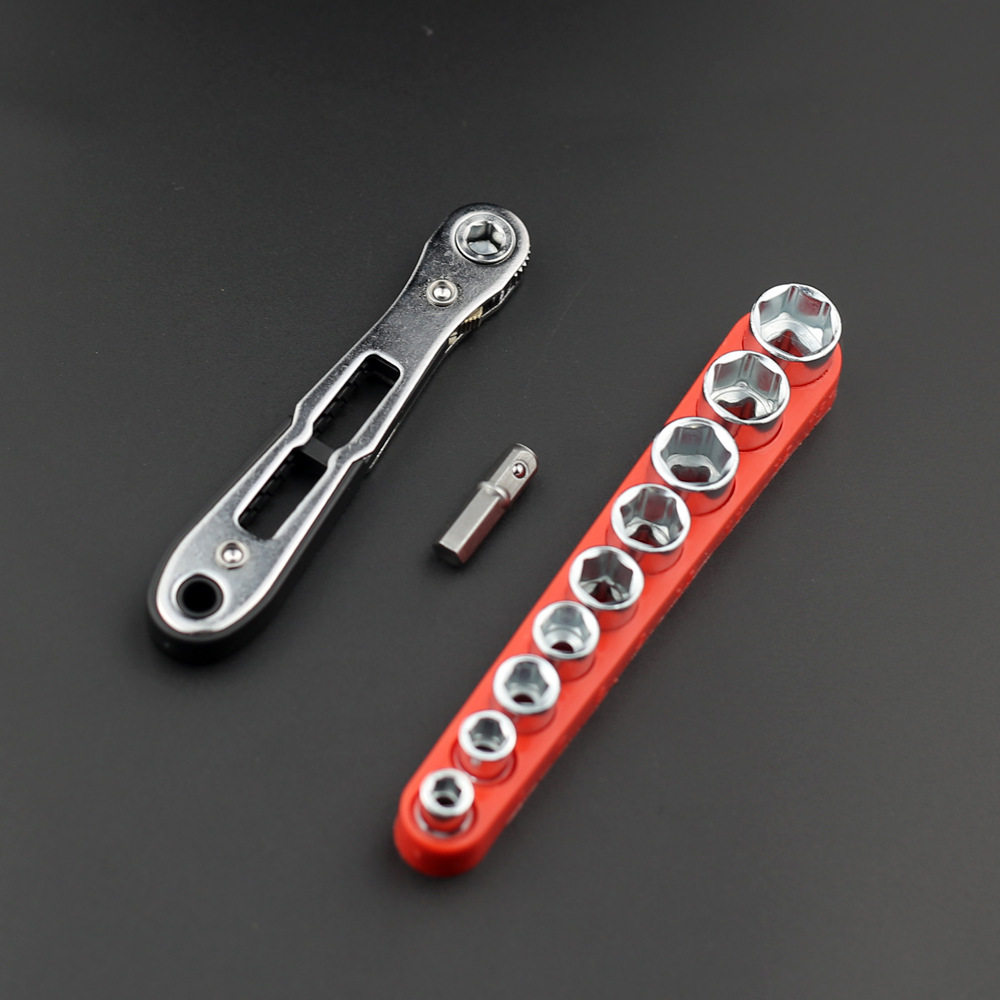 超薄平头双向棘轮螺丝刀套装弯头直角批头套筒工具狭窄用手动