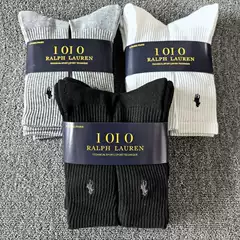 [6 Pairs Pack] Men's Mid-High Tube Embroidered Towel Bottom Casual Cotton Socks, Ralph Lauren Basketball Sports Socks Wholesale