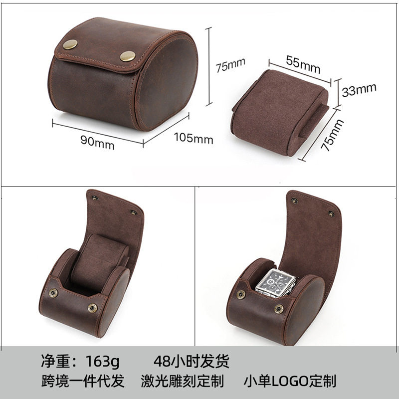 CONTACTS Retro Crazy Horse Cowhide Portable Drop-Resistant Watch Box Single Pack Mechanical Watch Storage Box Spot