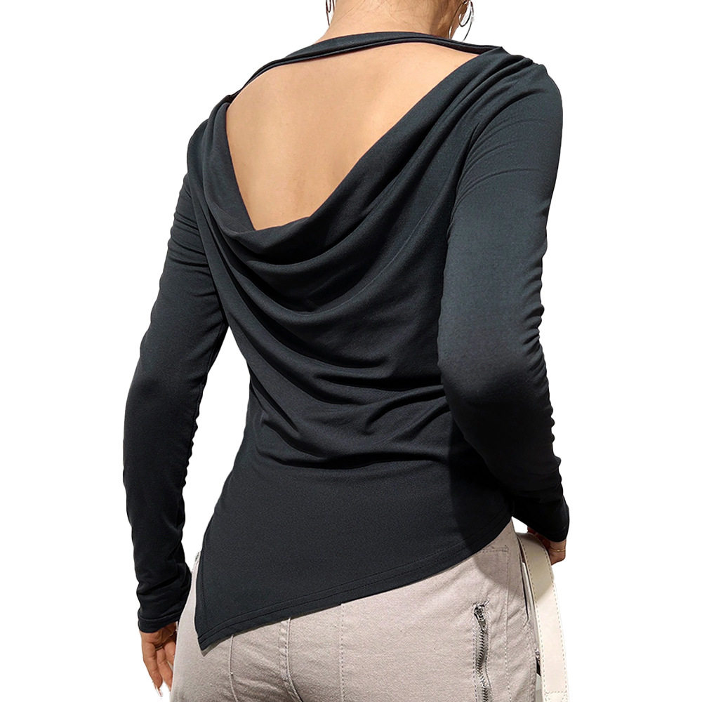 Womens Long Sleeve Solid Color Top Slim Fit Irregular Split Design Spring Summer Casual Wear Wholesale Available