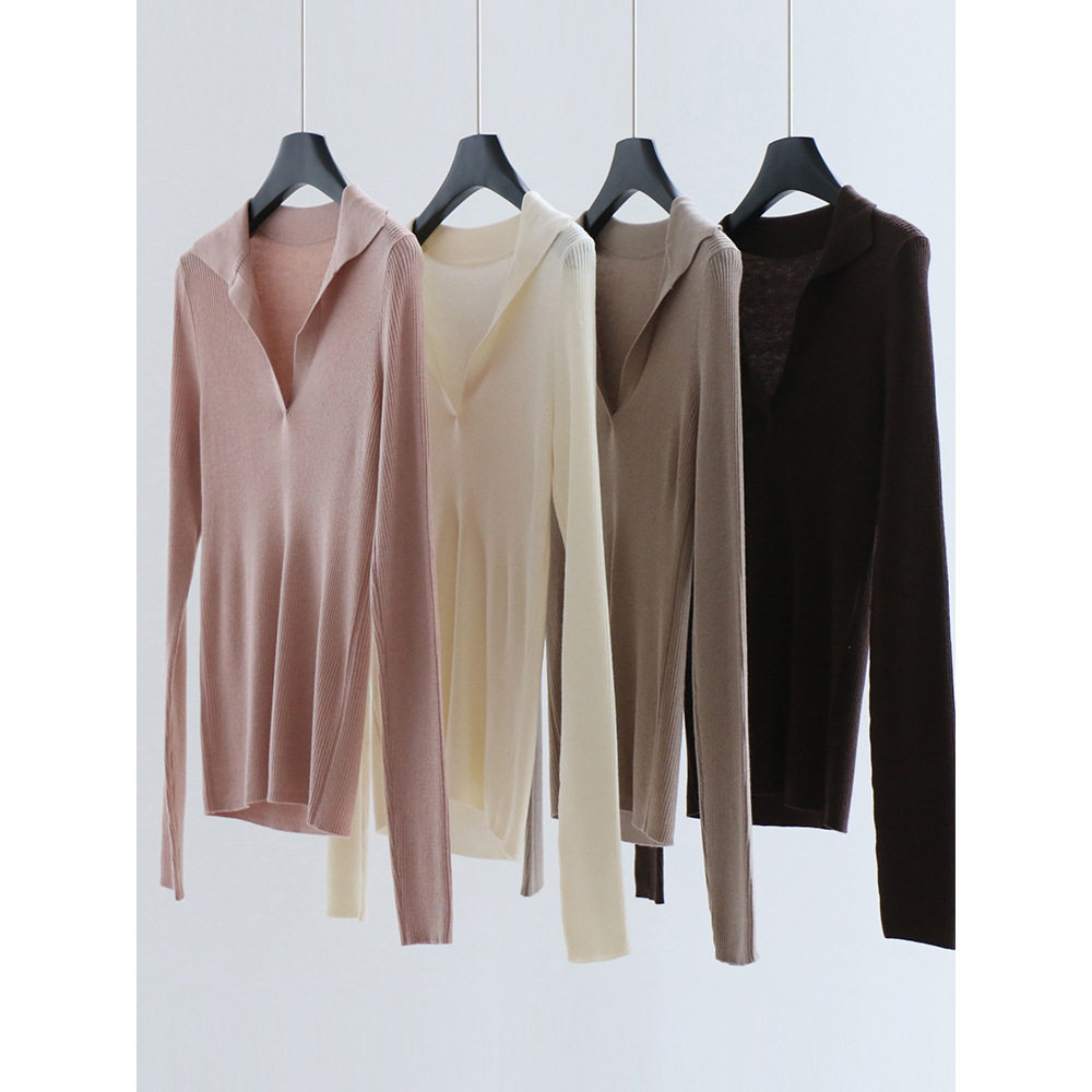Can Stand Collar, Polo Collar, Fashionable Wool Blended Long-sleeved Knitwear, Autumn and Winter Pure Color Top, Women's Bottoming Pullover