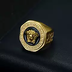 European and American Hip-Hop Hiphop Gold Titanium Steel Beauty Head Men's Ring