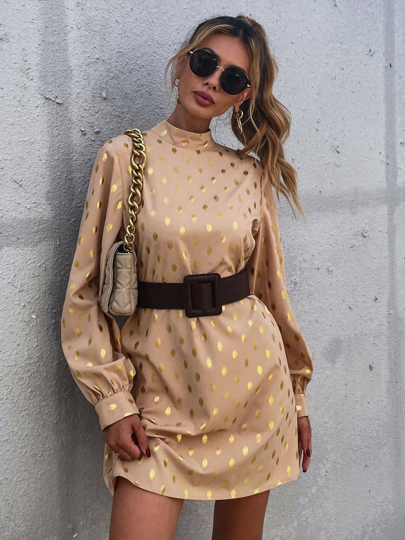 Elegant Polka Dot Long Sleeve Dress Womens Fashion European and American Style Chic Design Perfect for Parties and