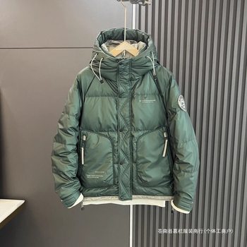 2024 Winter Thickeneded Handsome down Jacket Trendyy down Pu Leather Upper Body Outdoor White Duck down Jacket