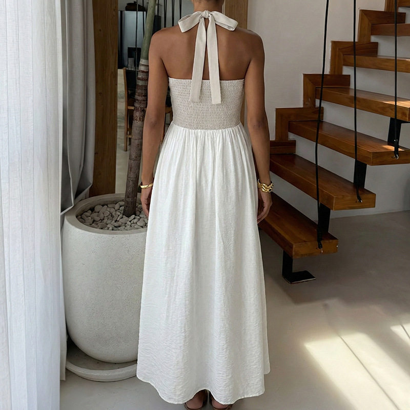 Color Block Halter Backless Maxi Dress Casual Vacation Style Comfortable Fit Available for Wholesale