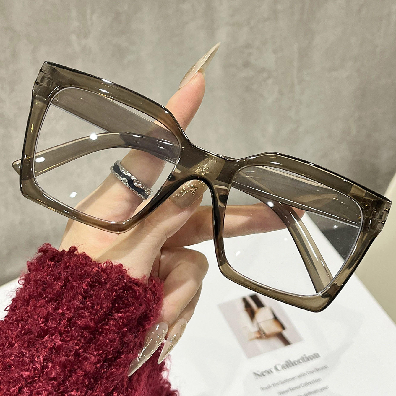 Contrast Color Square Large Frame Flat Mirror Women's Cross-Border Internet Celebrity Same Style Anti-Blue Light Glasses Simple and Versatile Plain Glasses Frame