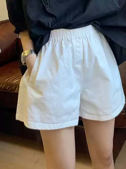 White Shorts for Women, Summer Thin Casual Elastic Waist Loose Outerwear Petite A-Line High-Waisted Wide-Leg Hot Pants