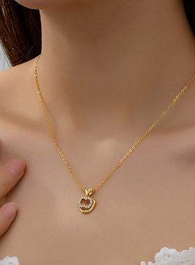 水果系列双层苹果吊坠项链清新可爱甜美镀18K真金镶锆石锁骨链