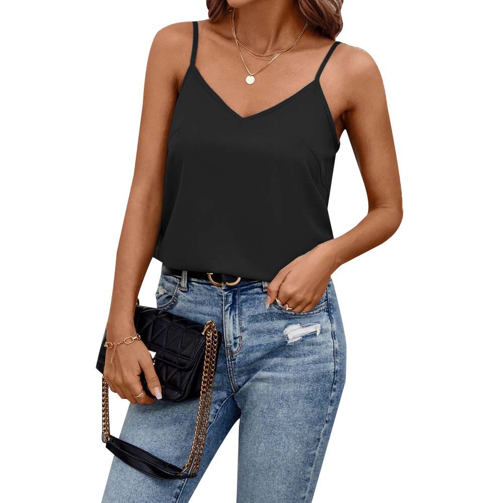 Slim Fit Sleeveless Knit Top Solid Color V Neck Polyester Summer Casual Wear for Women Wholesale Available
