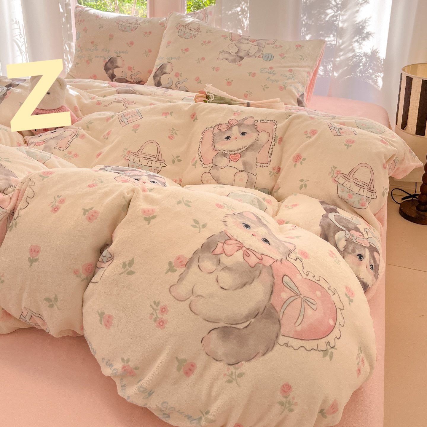 Winter Thickeneded Milk Velvet Bed Four-Piece Set Double-Sided Coral Velvet Quilt Cover Flannel Fleece-Lined Bed Bed Sheets Quilt Cover Three-Piece Set