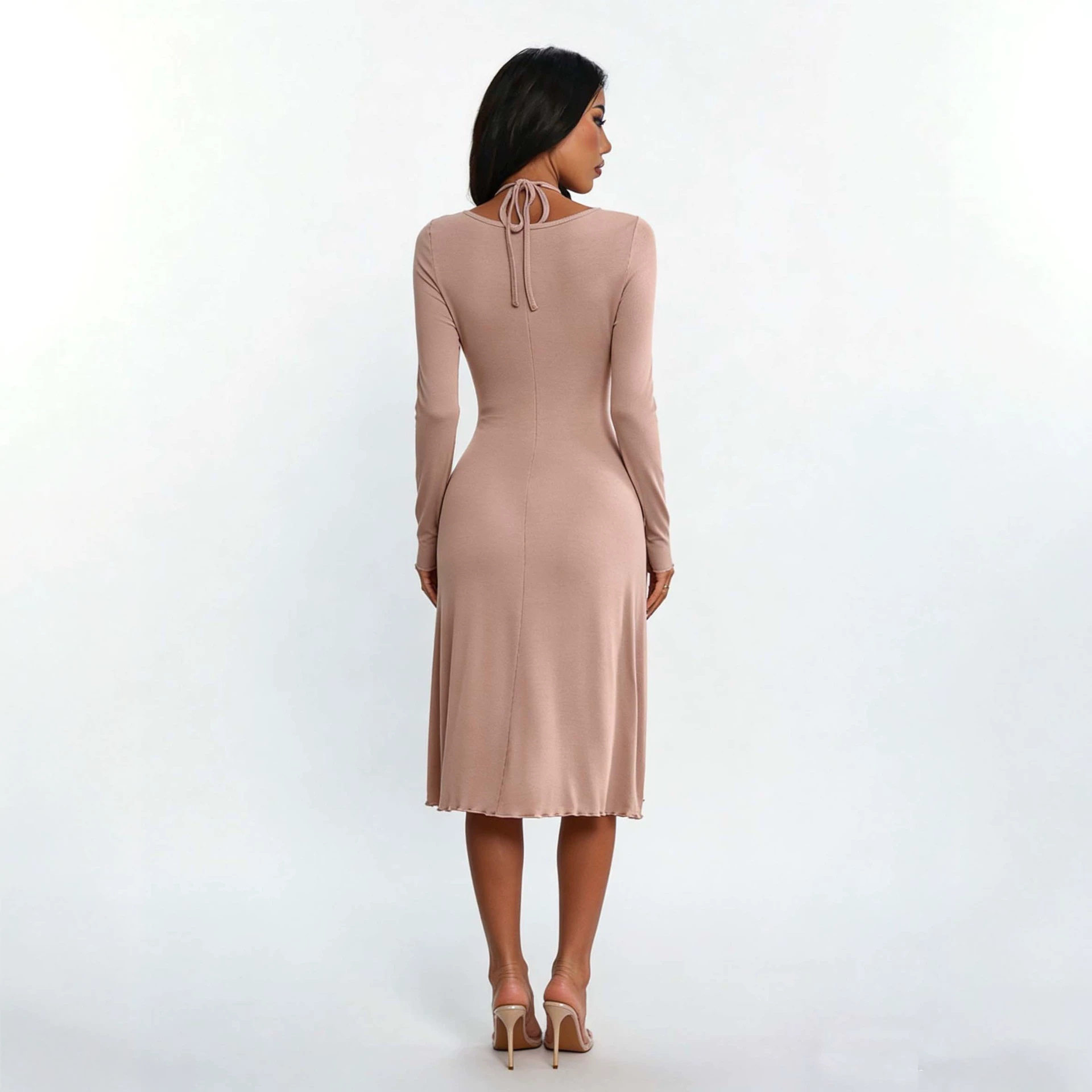 Cross Back A Line Dress Flattering Waist Design Ruffled Hem Elegant Style Perfect for Work or Casual Occasions
