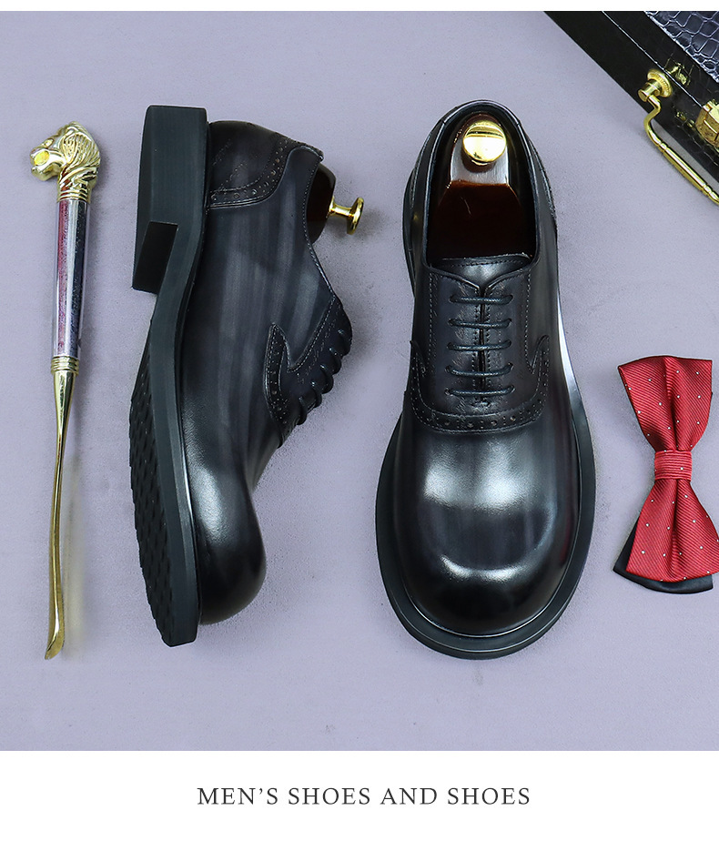 Giày Oxford nam da bò thật kiểu Brogue cổ điển mũi tròn buộc dây — Màu xám đậm, Màu cà phê