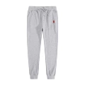 Gray pants with red label