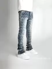 American-Style Star-Patterned New Men's Stretch Jeans Trendy High-Street Flared Slim-Fit Pants for Spring and Summer