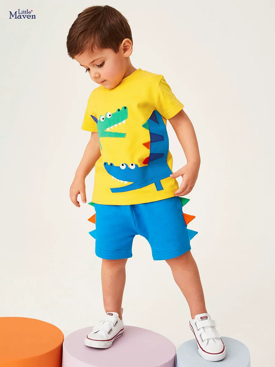 New Summer Kids' Clothing, Cartoon Boys' Set, Cotton Applique Kids' 2-piece Outfit