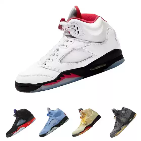 Foreign Trade Aj5 Men's High-Top Basketball Shoes, Jordan 5 Air-Cushioned Couple Basketball Shoes, Unisex Rukawa Kaede Flame Red Sports Shoes