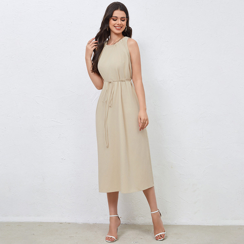 Elegant Casual Dress with Waist Tie and Pleated Back Slim Fit Stylish Design Perfect for Spring and Summer Wholesale