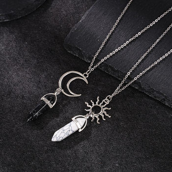 Valentine's Day New European and American Cross-Border Retro Sun and Moon Natural Stone Hexagonal Crystal Couple Jewelry Necklace