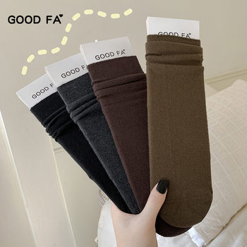Good Fa 2025 Autumn and Winter Soft Wool Plain Pile Basic Mid-Calf Socks 25769