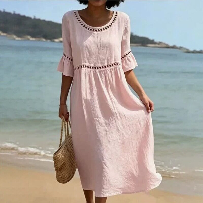 Womens Loose Fit Solid Color Maxi Dress Summer Style Beach Vacation Ready Wholesale Available