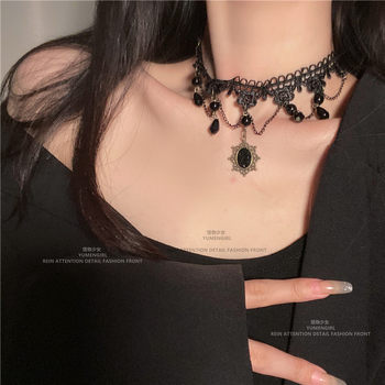 Diablo Vintage Halloween Princess Lace Lace Tassel Black Lolita Necklace Choker Clavicle Chain Necklace