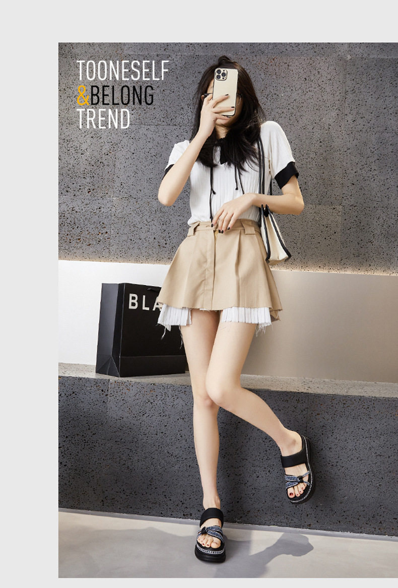 Dép sandal nữ đế dày platform phong cách La Mã, mũi tròn, quai chữ V đơn giản — Đen, Len nguyên chất chi tiết 10