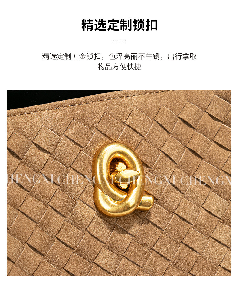Túi bucket nữ đan phối dây đeo chéo, túi tote xách tay dáng xô phong cách retro — Nhà máy riêng, có thể tùy chỉnh theo yêu cầu., Y2821 # Đỏ rượu/Đen, Y2821 # Sô cô la, Y2821 # Xám ấm/Đen