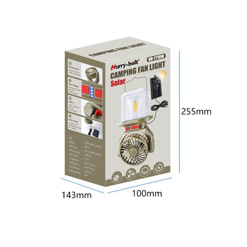 Outdoor Solar Camping Light Fan Light Portable Light Dual Light Source Lighting Hook Long Life Emergency Light