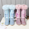 2025 Winter New Girls' High Heel Boots Frozen Elsa Plush Fashion Snow Boots with Fleece Lining for Warmth