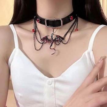 Dark style small flying dragon tassel bead pendant collar necklace female niche personality sweet cool fashion all-match clavicle chain
