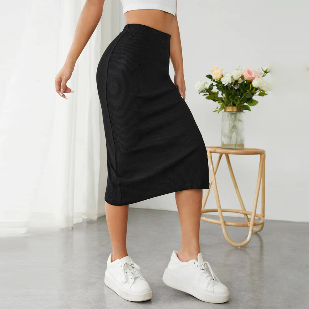 Elastic Waist Pencil Skirt High Split Comfortable Fit Elegant Style Perfect for Office or Casual Wear Wholesale