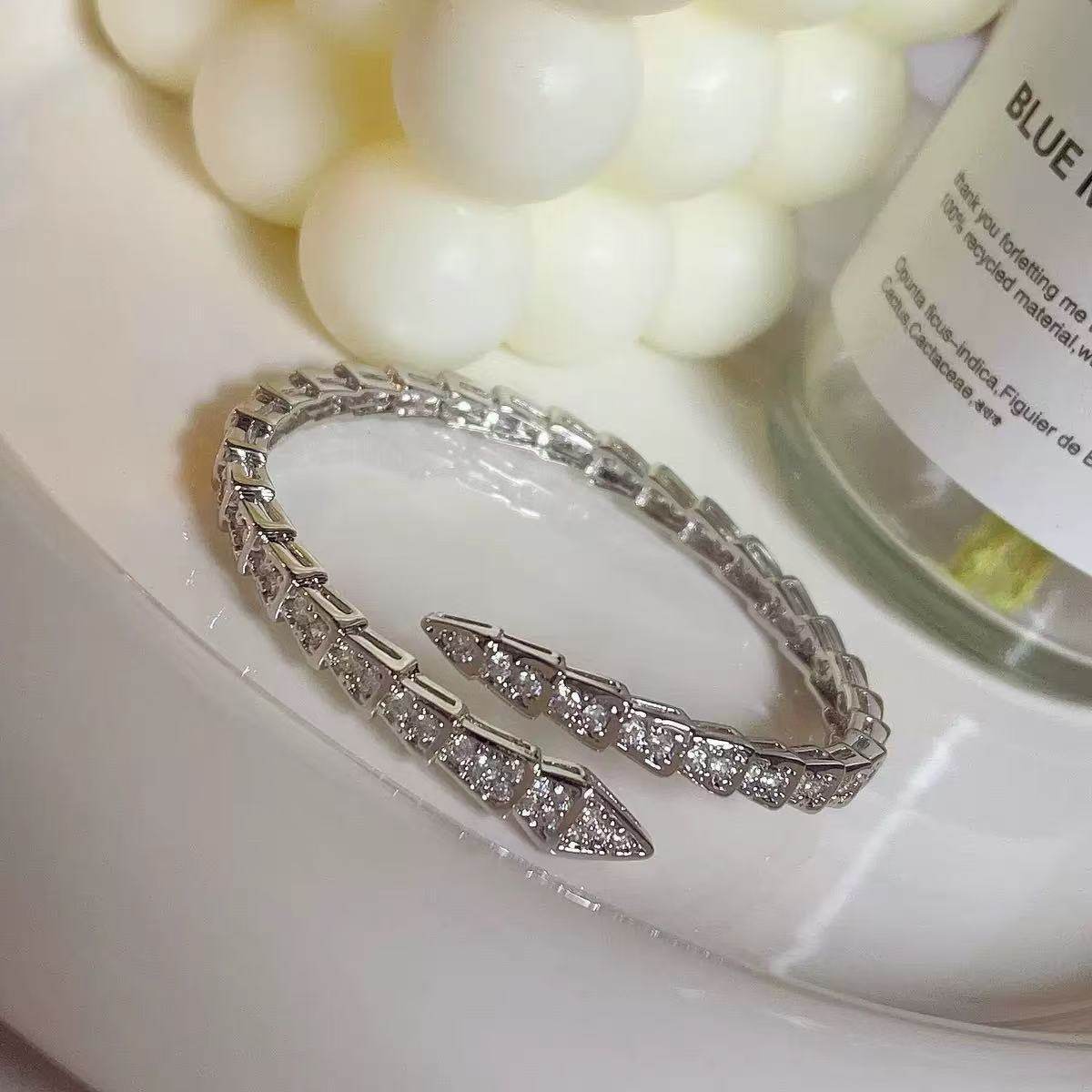 Cross-Border New Micro-Paved Zircon Snake Bracelet Light Luxury Full Diamond Snake Bone Ring Spring Opening Fashion Women's Ring Jewelry