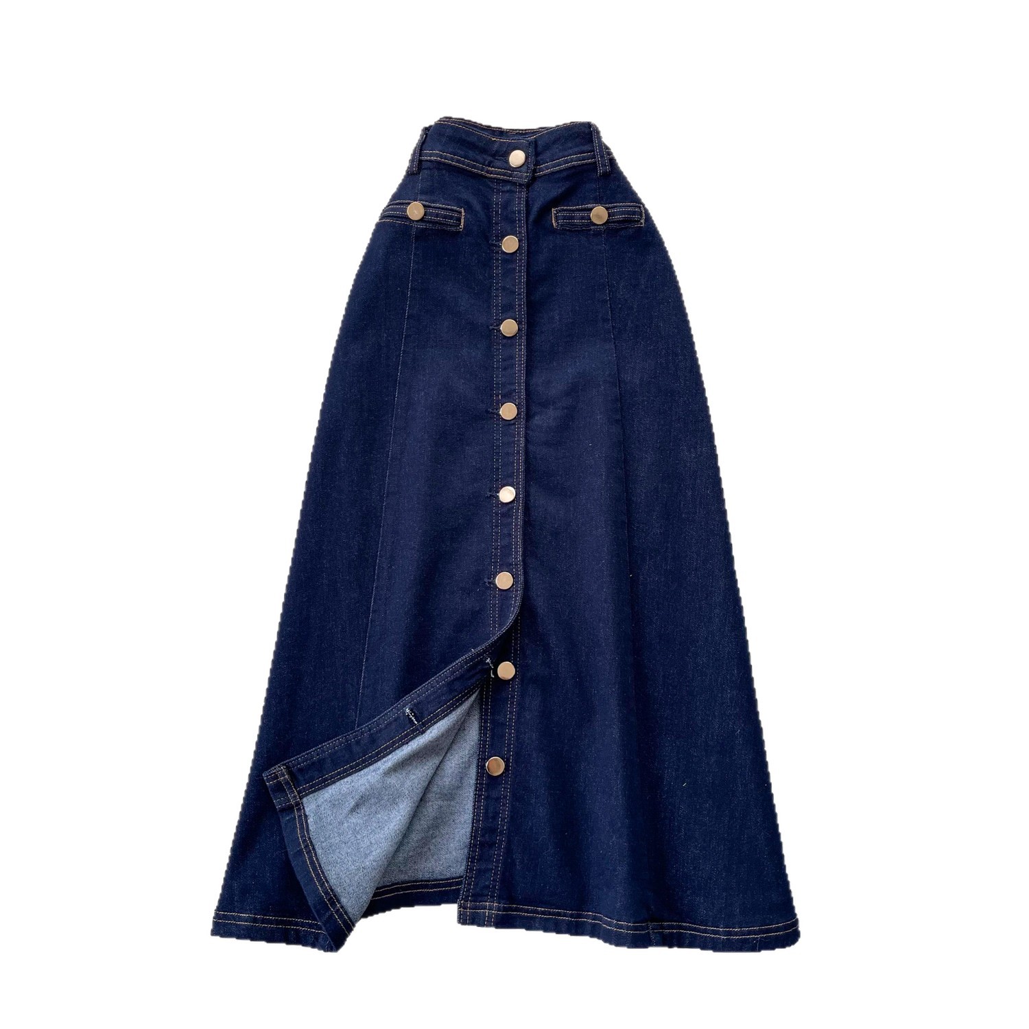 High Waisted A Line Denim Skirt Multi Button Design Side Slit Slim Fit Summer Casual Wear Wholesale Available