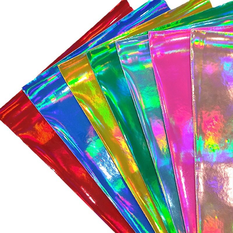 Colorful Metal Laser Leather Mirror Colorful Pu Fur Bottom Artificial Leather Storage Makeup Decoration Luggage Fabric Leather