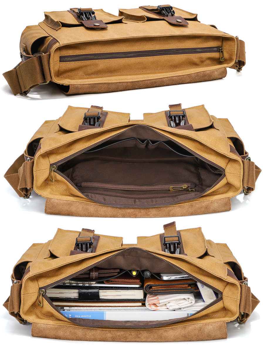 Cross-border Retro Men's Shoulder Bag Oil Wax Canvas with Top Layer Cowhide Crossbody Bag Casual Shoulder Crossbody Bag