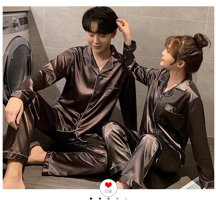 春秋新款女士仿真丝性感长袖开衫冰丝睡衣加大码家居服两件套套装