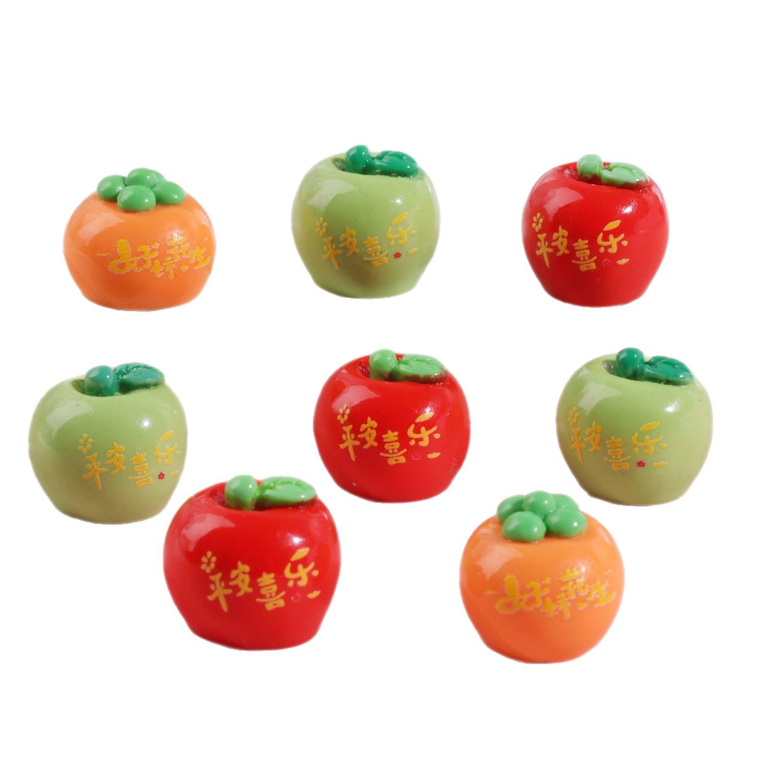 (Premium In-Stock Items) Glossy Three-Dimensional Apple and Persimmon Resin Accessories for Car Decoration, Phone Cases, Keychains, and Hanging Ornaments
