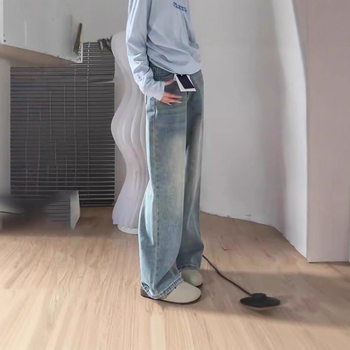 Plus-Size Wide-Leg New Loose Women's Autumn Floor-Length Drape Straight Pants for Curvy Women, Petite High-Waisted Jeans