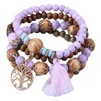 European and American fashion simple Bohemian multi-layer wooden beaded ethnic style temperament elastic bracelet bracelet wholesale