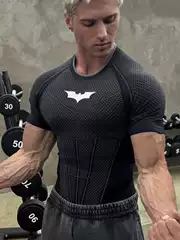 American Young Bat Series Fitness Tight Short-Sleeved Men's Muscle-Showing Slim Quick-Drying Breathable T-Shirt Sweatshirt