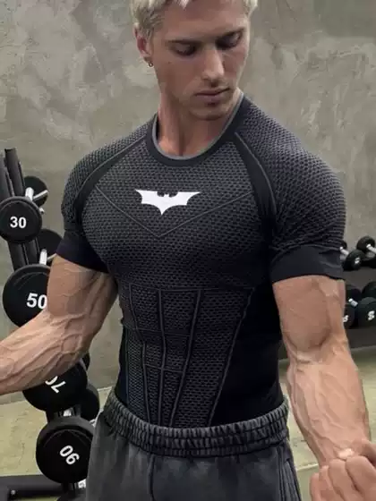 American Young Bat Series Fitness Tight Short-Sleeved Men's Muscle-Showing Slim Quick-Drying Breathable T-Shirt Sweatshirt