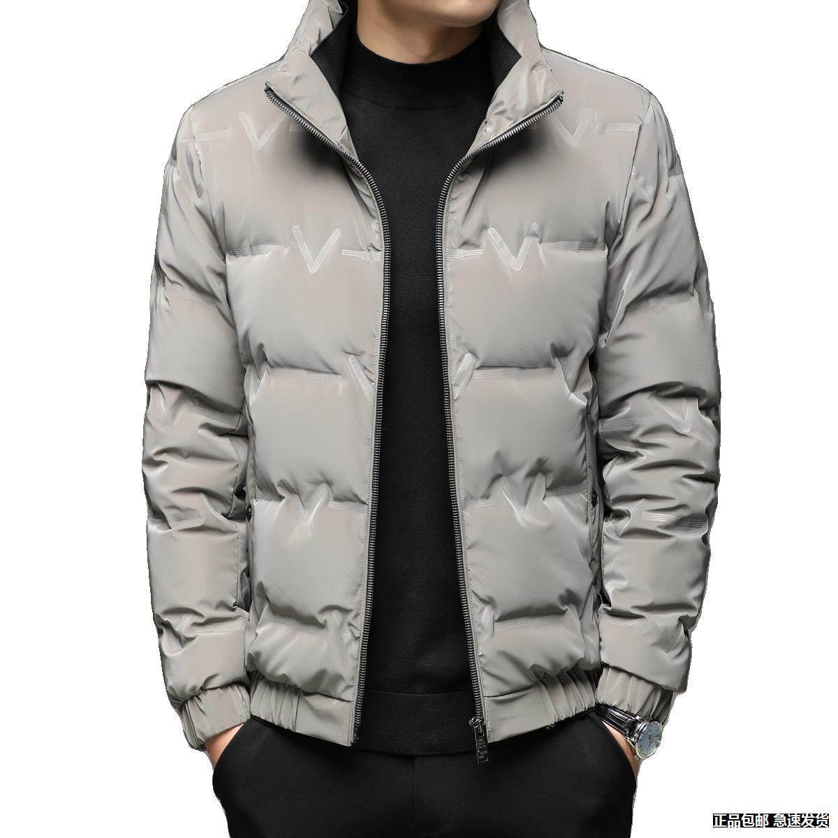 Hengyuanxiang Men's Lightweight Winter Thickened down Jacket for Middle-Aged and Elderly, Stand Collar Short White Duck down Warm Coat for Dad