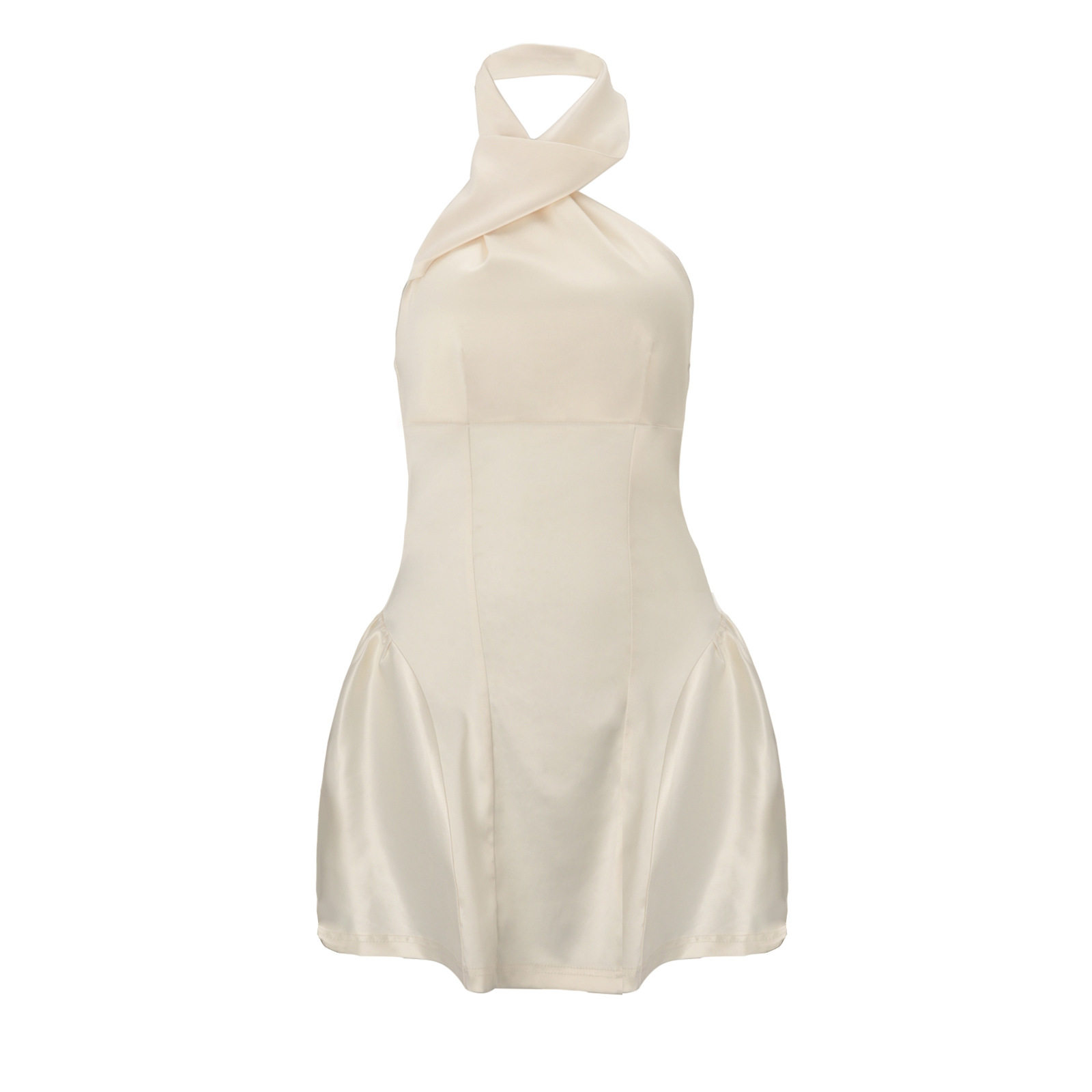 Summer Womens Dress Fashionable Solid Color Pleated Halter Neck Waist Defined Sleeveless Casual or Party Wear
