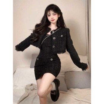 Sexy Little Fragrance Fashion Suit for Women, Spring and Autumn Design, Slim-Fitting Short Jacket, Suspender Dress, Two-Piece Set