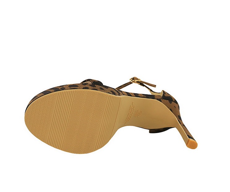 Sandal cao gót nữ quai ngang mũi hở chất liệu nhung, gót nhọn siêu cao có đế nâng — Màu da báo, màu đen